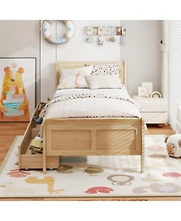 Slickblue Wood Sleigh Bed with Storage Drawers, Platform Frame Underbed