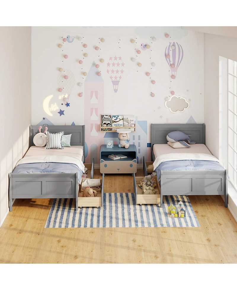 Slickblue Wood Sleigh Bed with Storage Drawers, Platform Frame Underbed