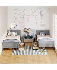 Slickblue Wood Sleigh Bed with Storage Drawers, Platform Frame Underbed