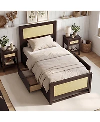 Slickblue Rattan Twin Bed Frame with Built-in Storage Drawers
