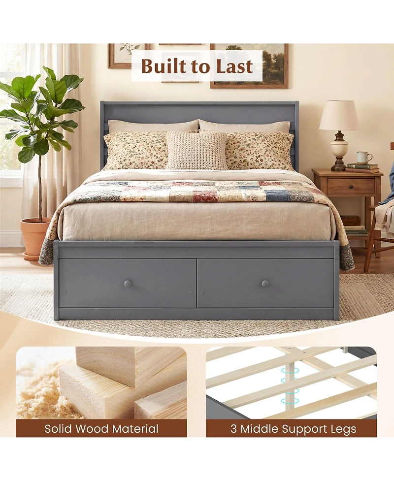 Slickblue Wooden Full Bed Frame with Storage Drawers Platform Design