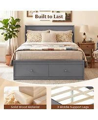 Slickblue Wooden Full Bed Frame with Storage Drawers Platform Design