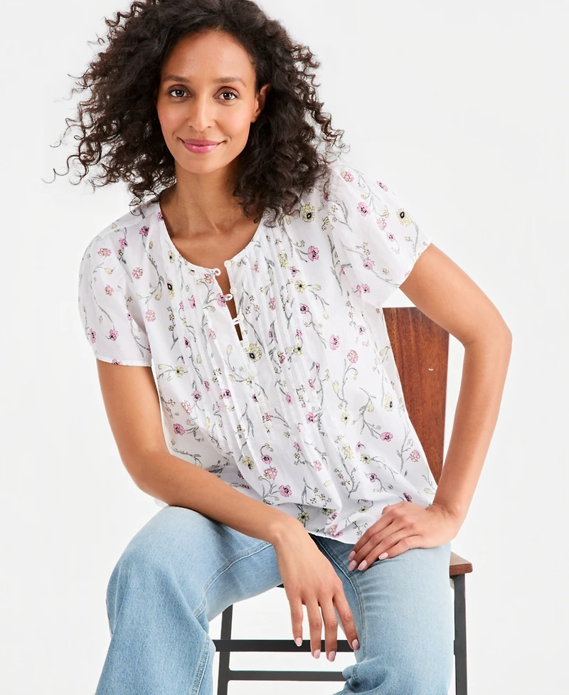 Style & Co Petite Cotton Flutter-Sleeve Top, Macy's Exclusive