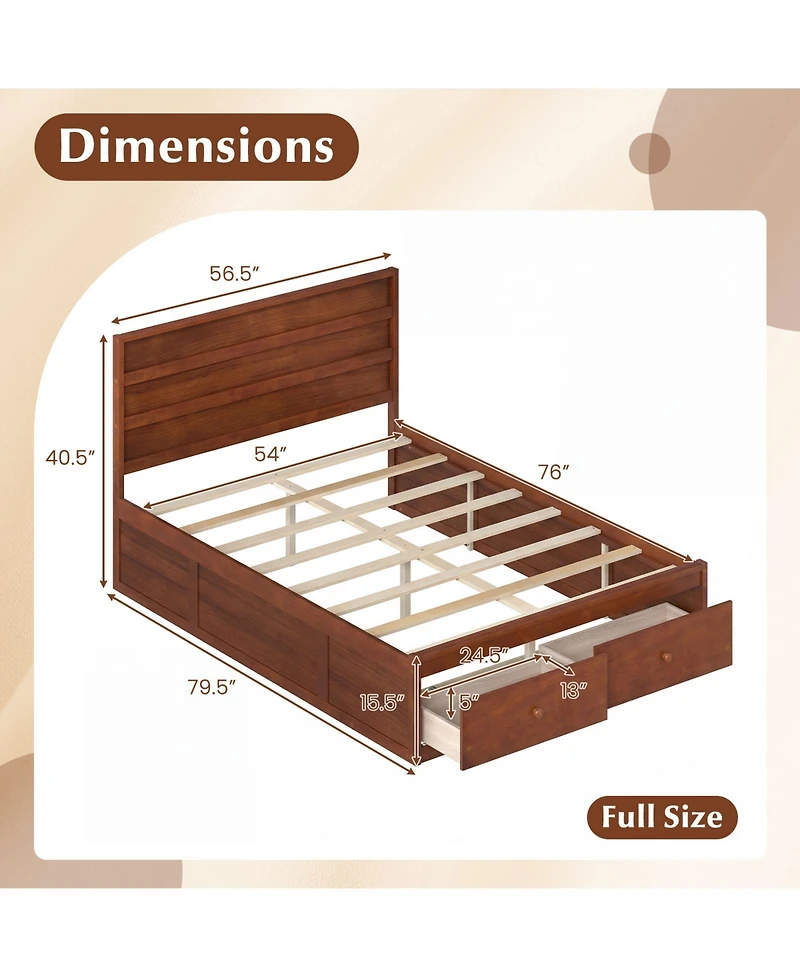 Slickblue Wooden Full Bed Frame with Storage Drawers Platform Design