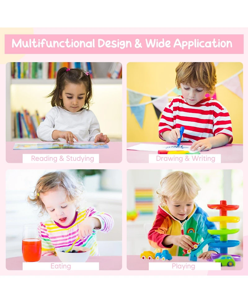 Sugift Wood Activity Kids Table and Chair Set with Center Mesh Storage for Snack Time and Homework