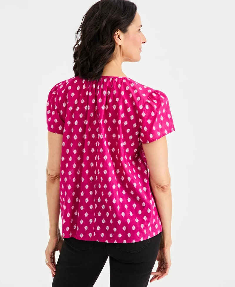 Style & Co Petite Cotton Printed Flutter-Sleeve Top, Macy's Exclusive