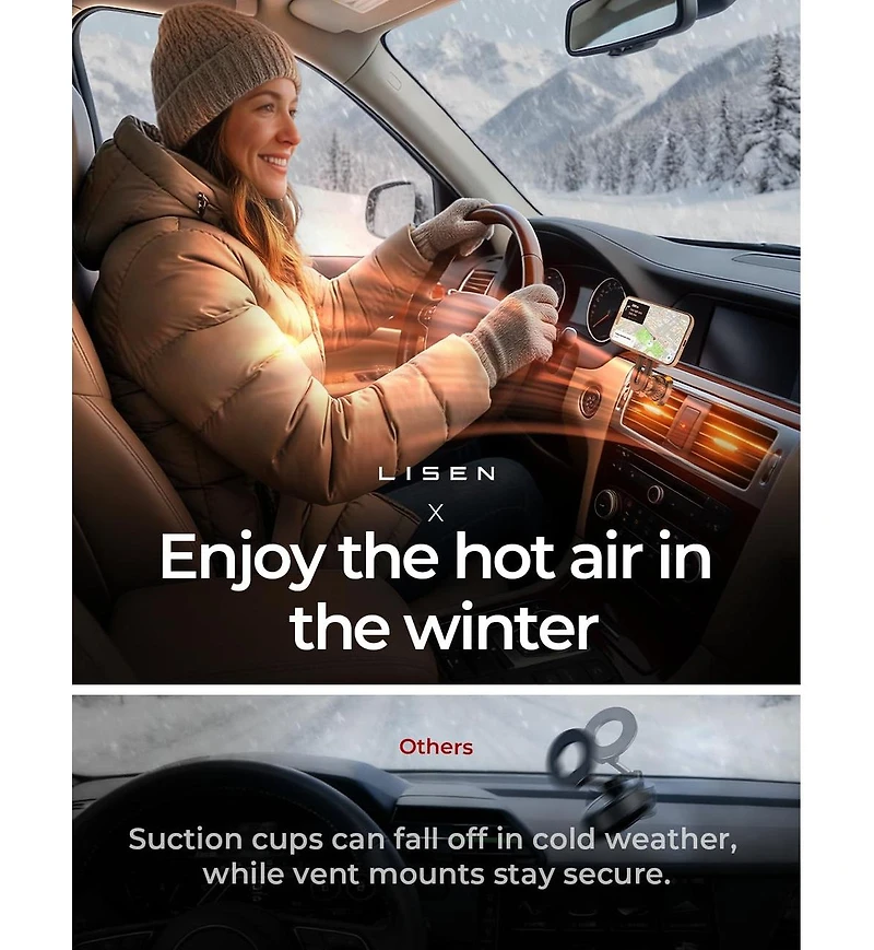 Lisen MagSafe Car Mount for Air Vent, 22 N52 Magnetic Phone Holder, Hands-Free Dashboard Driving Mount for iPhone 17/16/15/14/13, Gps