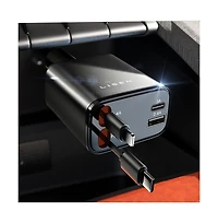 Lisen Retractable Car Charger 69W, 4-Port Fast Charging Car Adapter with Usb-c and Usb-a, Multi Device Charger for iPhone, Samsung, Tablets