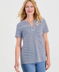 Style & Co Women's Short-Sleeve Split-Neck Knit Top, Macy's Exclusive