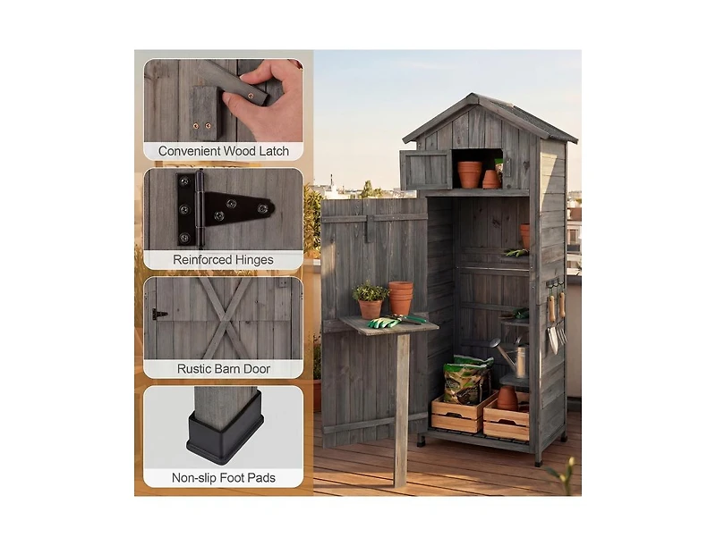 sumyeg 70 Inch Tall Garden Tool Storage Cabinet with Lockable Doors and Foldable Table