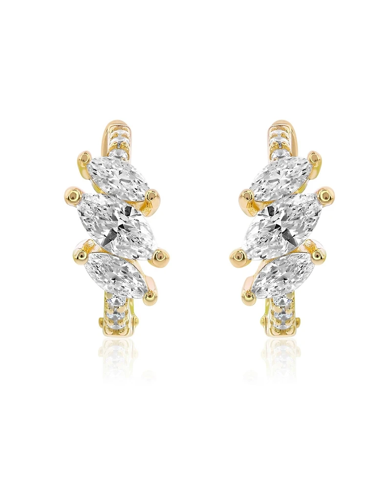 Suzy Levian New York Sterling Silver Marquise Cut Cubic Zirconia Huggie Hoop Earrings