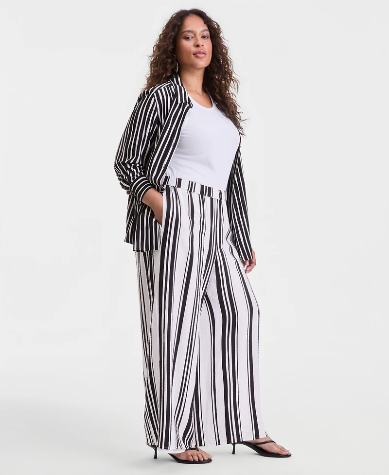 I.n.c. International Concepts Plus Striped High-Rise Wide-Leg Pants, Macy's Exclusive