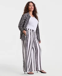 I.n.c. International Concepts Plus Striped High-Rise Wide-Leg Pants, Macy's Exclusive