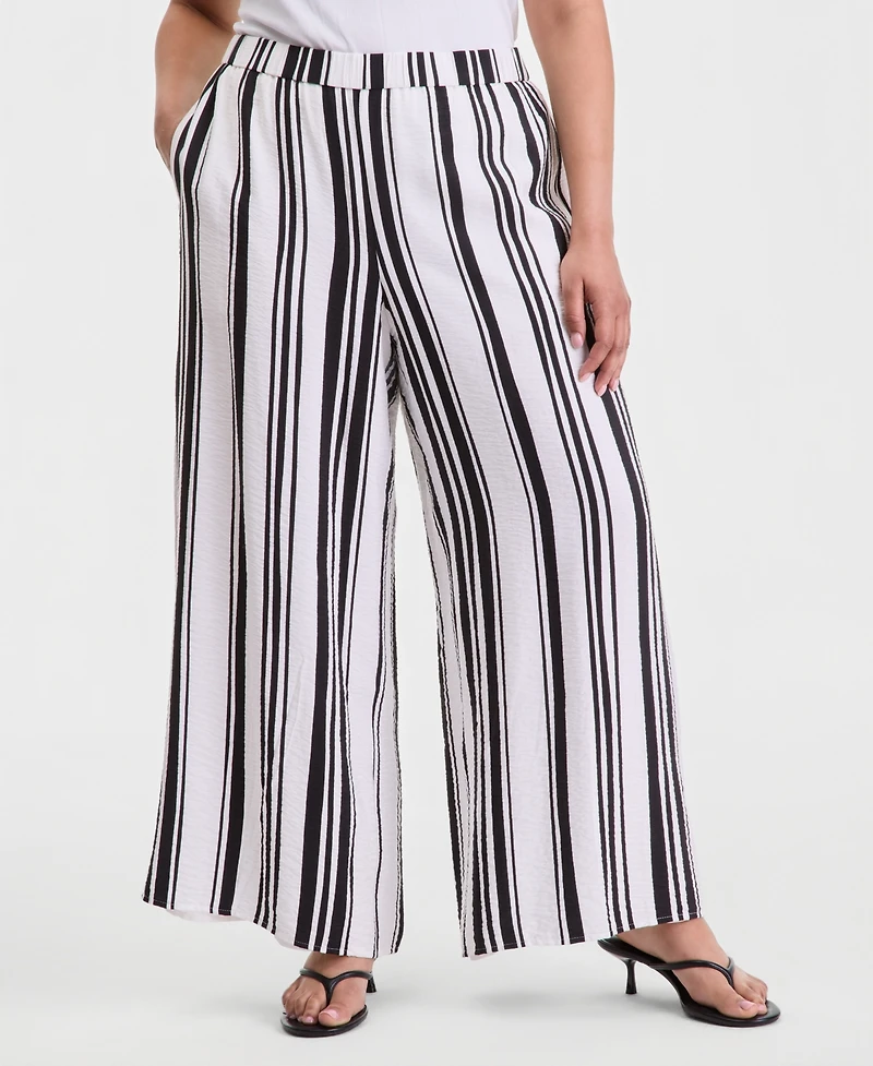 I.n.c. International Concepts Plus Striped High-Rise Wide-Leg Pants, Macy's Exclusive