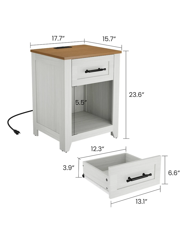 Homfan Farmhouse Nightstand with Charging Station
