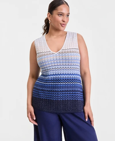 I.n.c. International Concepts Plus Ombre V-Neck Sleeveless Sweater, Macy's Exclusive