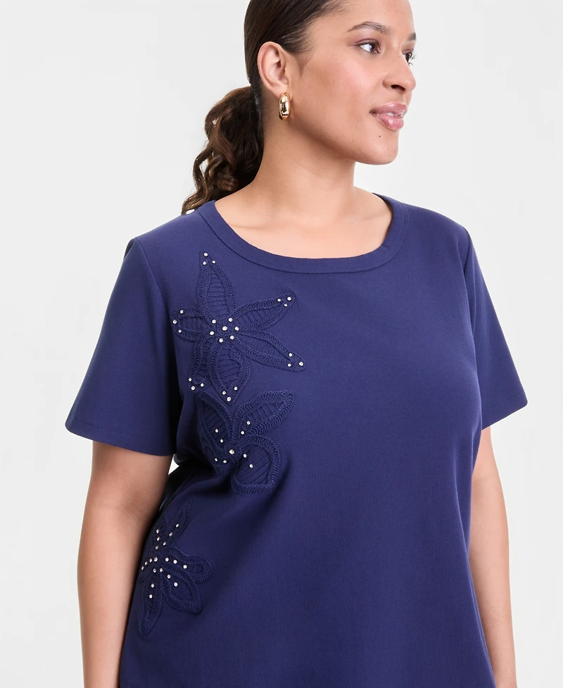 I.n.c. International Concepts Plus Short-Sleeve Crochet Embellished T-Shirt, Macy's Exclusive