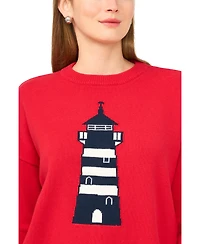 Vince Camuto Women's Lighthouse Motif Crewneck Sweater
