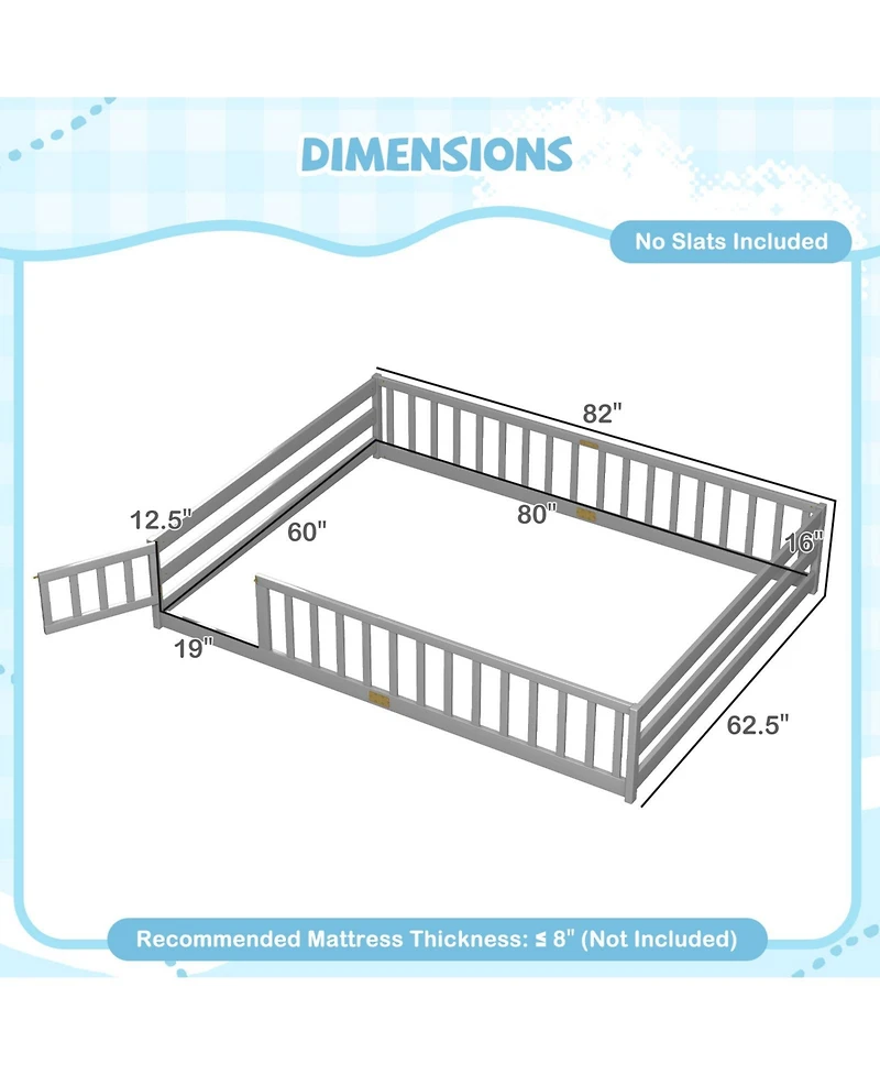 Slickblue Kids Floor Bed Frame with Full Length Guardrails, Montessori Style Safe Sleeping