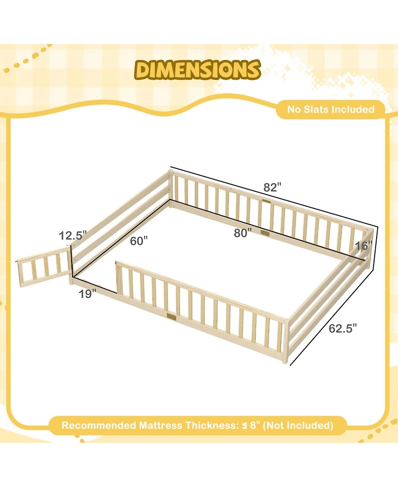 Slickblue Kids Floor Bed Frame with Full Length Guardrails, Montessori Style Safe Sleeping