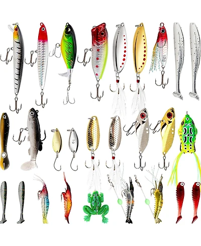 Gnuadz 27-piece Fishing Lures Kit Hard Soft Bait Crankbaits Gift Box Tackle