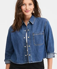 On 34th Women's Long Sleeve Cropped Denim Shirt, Macy's Exclusive