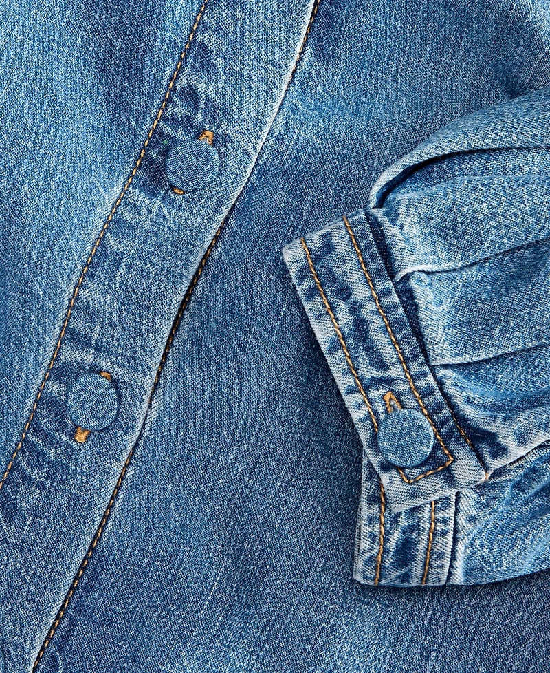 On 34th Women's Cotton Puffed-Sleeve Denim Shirt, Macy's Exclusive