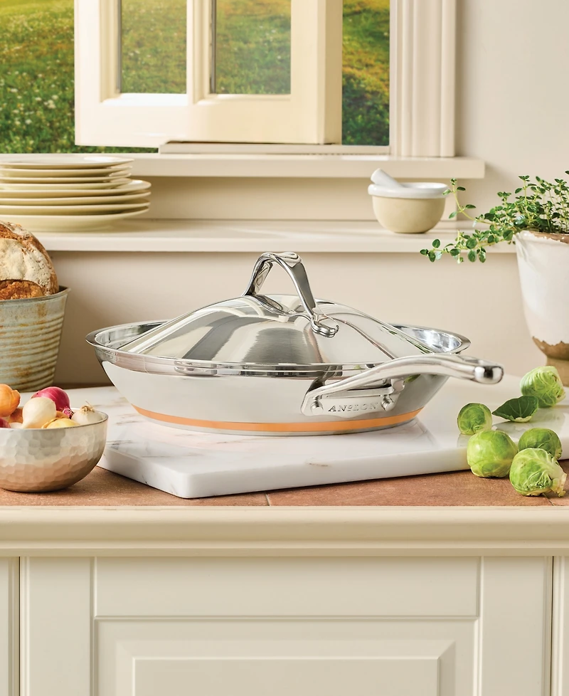 Anolon Nouvelle Copper Stainless Steel 12" French Skillet & Lid