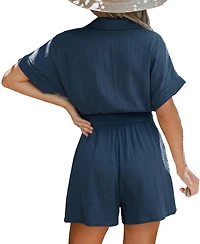Cupshe Women's Button-Front Collared Short Sleeve Romper