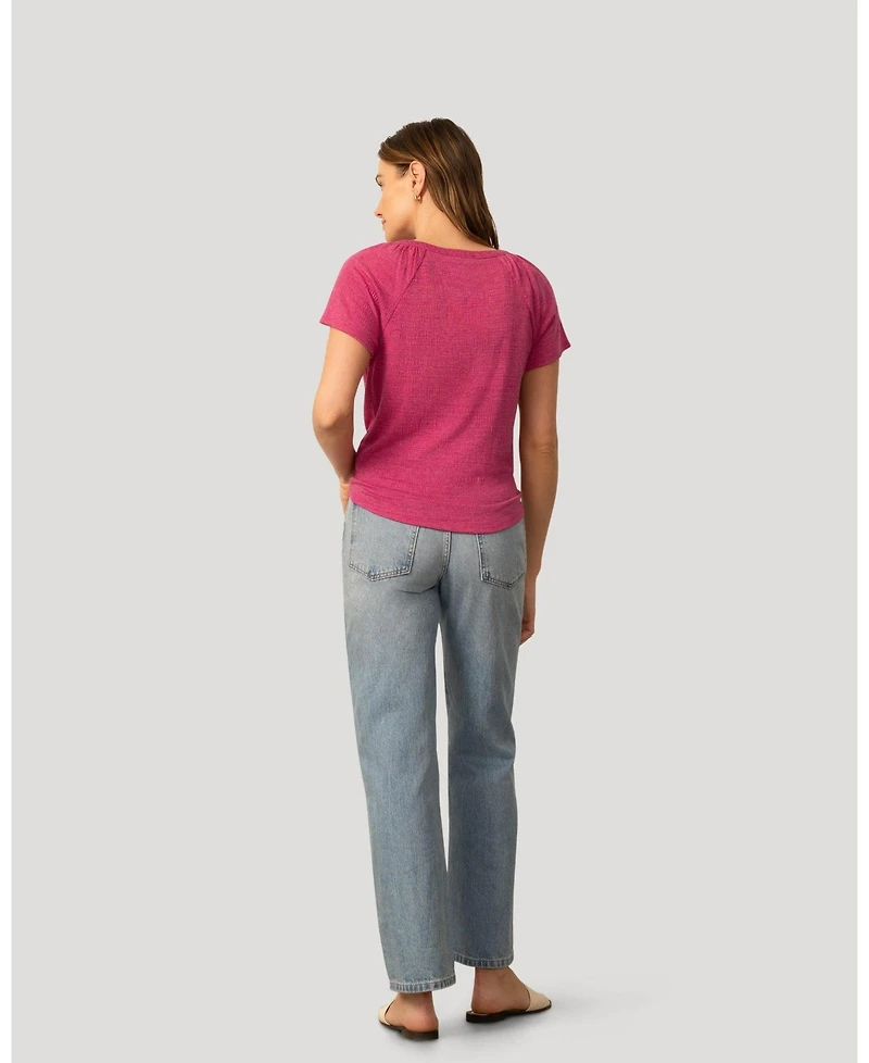 Cable & Gauge Women's Embroidered Split Neck Tie Top