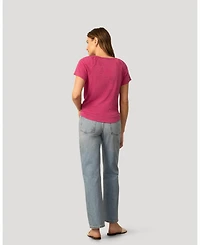 Cable & Gauge Women's Embroidered Split Neck Tie Top