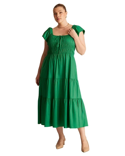 Estelle Women's Alana Cotton Tiered Fit Flare Midi Dress