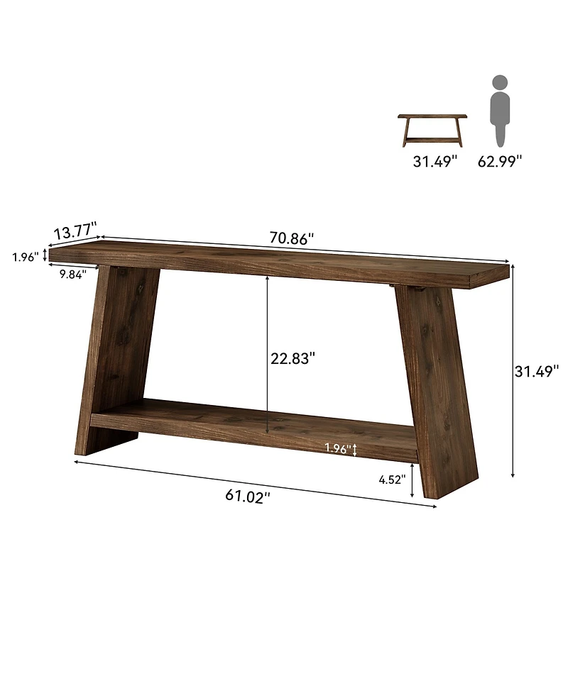 Tribesigns 70.9" Solid Wood Console Table, Narrow Long Sofa Table with 2-Tier Storage, Farmhouse Entryway