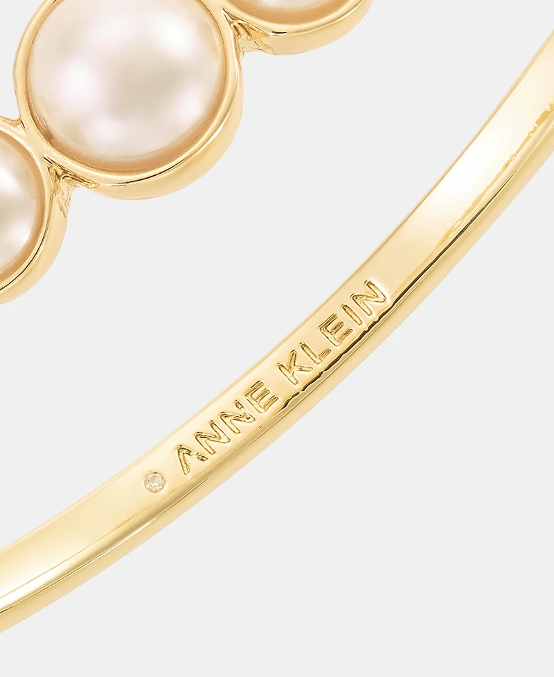 Anne Klein Gold-Tone Link Faux-Pearl Open Hinge Bracelet