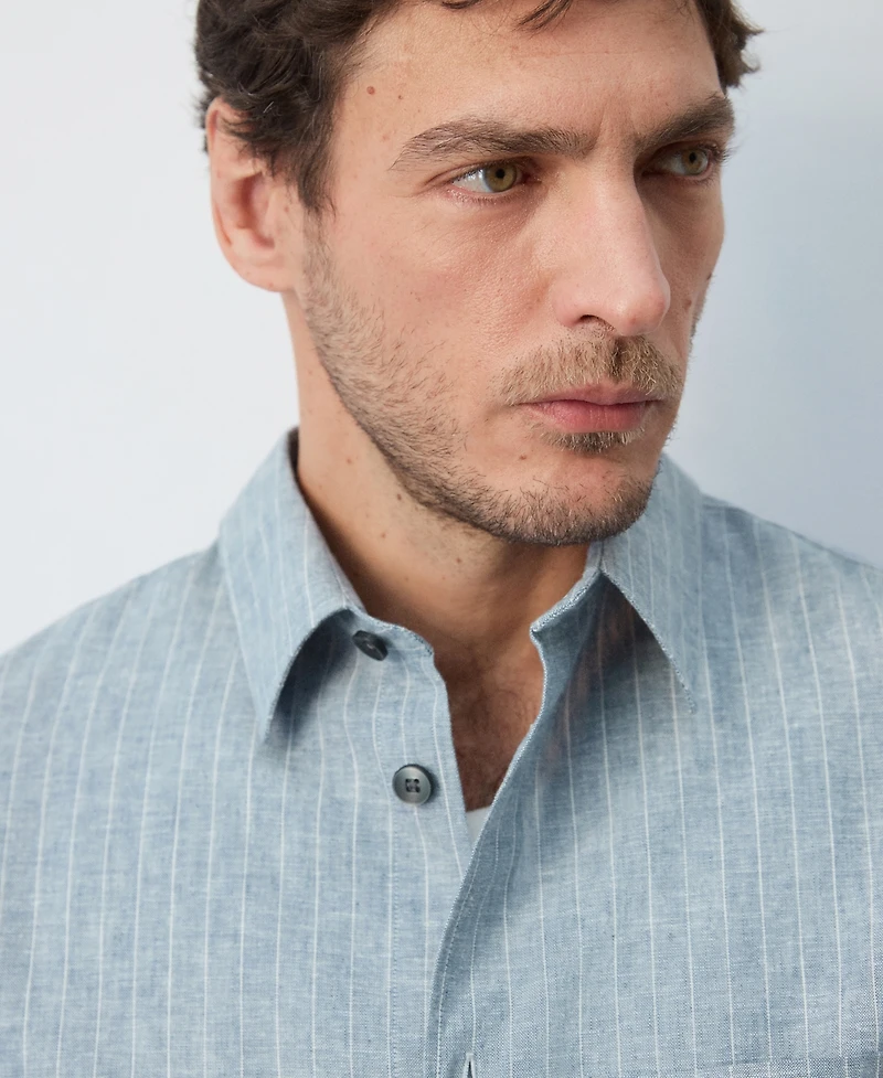 Mango Men's Linen-And-Cotton-Blend Striped Shirt