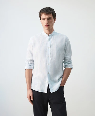 Mango Men's Mandarin Collar Striped Shirt