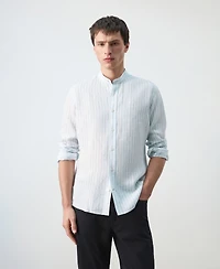 Mango Men's Mandarin Collar Striped Shirt