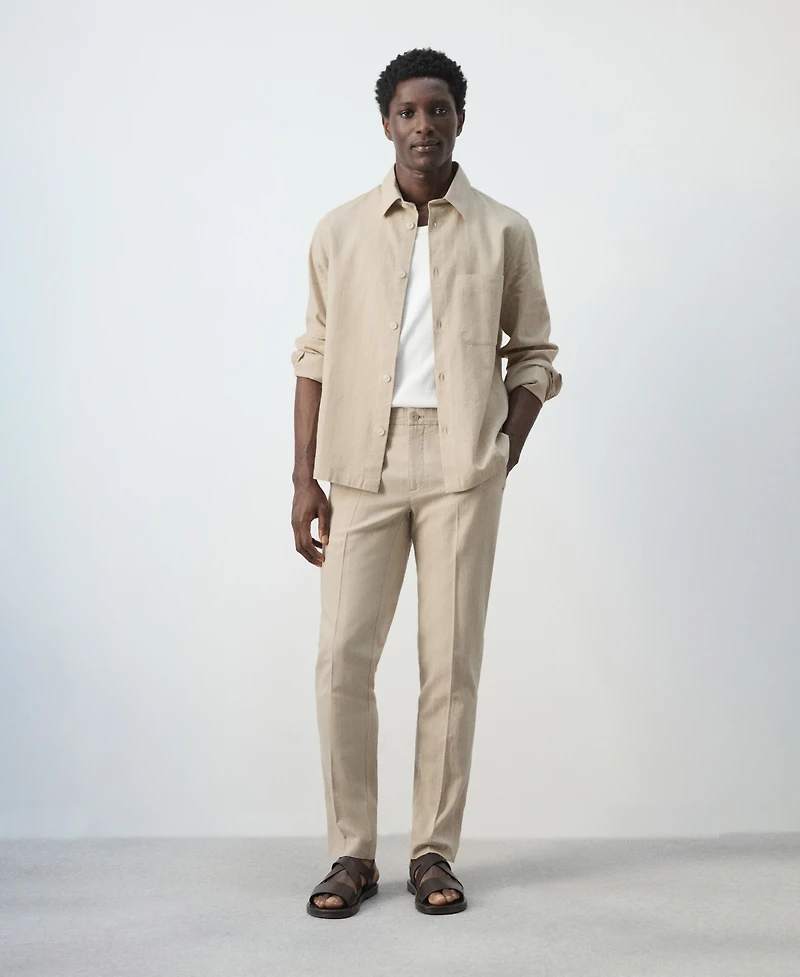 Mango Men's Slim-Fit Striped Linen-Cotton Pants