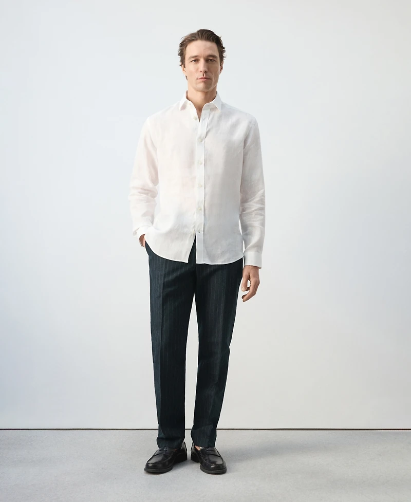 Mango Men's Pinstripes Regular-Fit Linen-Blend Pants
