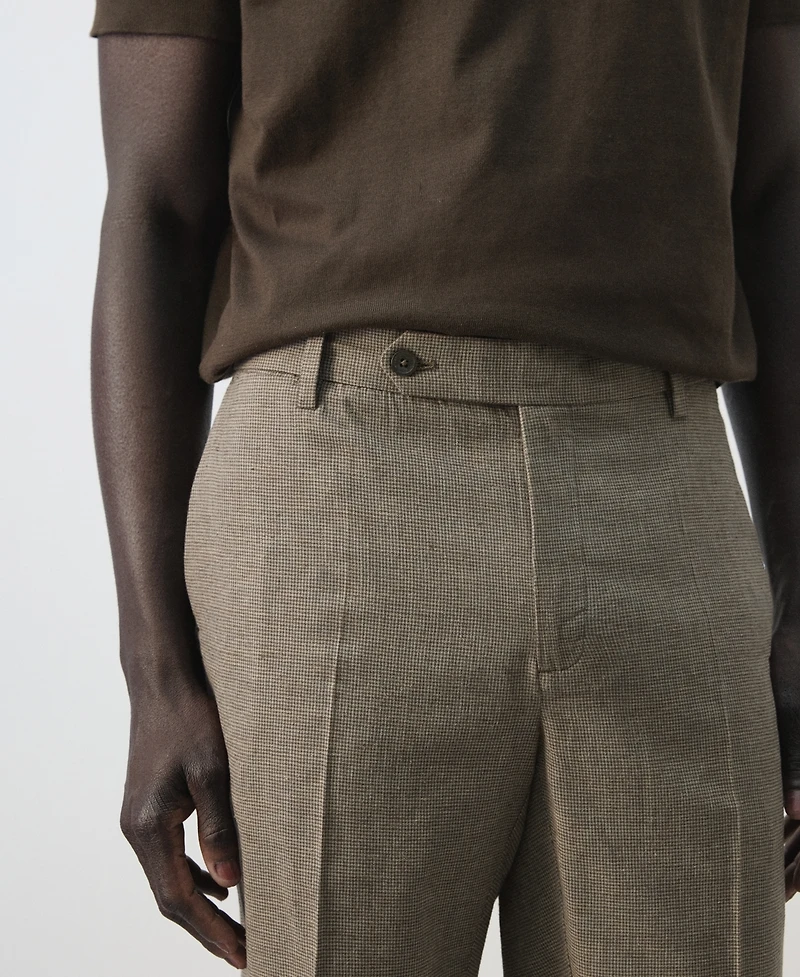 Mango Men's Regular-Fit Houndstooth Linen-Blend Pants