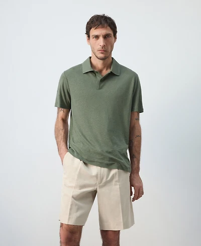 Mango Men's Slim Fit Linen Blend Polo Shirt