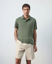 Mango Men's Slim Fit Linen Blend Polo Shirt