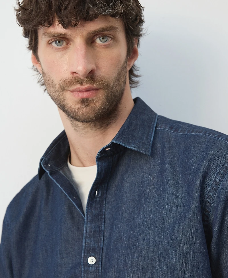 Mango Men's Regular-Fit Cotton-Linen Denim Shirt