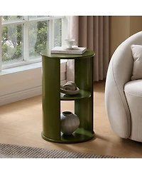 Kings Brand Furniture Round Side Table with Storage, 3-Tier Small Accent End for Living Room, Bedroom, Bedside, Office, Space-Saving Nightstand