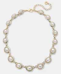 Anne Klein Two-Tone Faux Imitation Pearl Roping Metal Cable Necklace