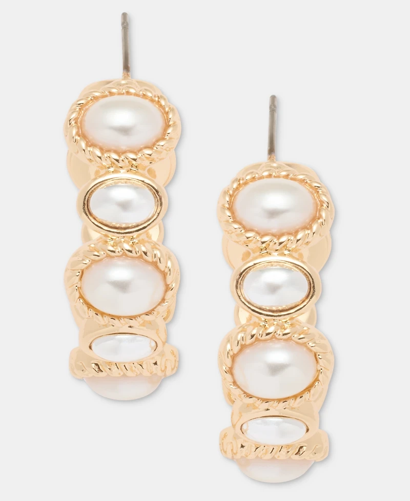 Anne Klein Medium Imitation Pearl Hoop Earrings, 1.3"