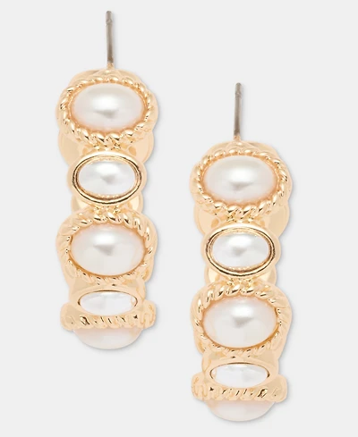 Anne Klein Medium Imitation Pearl Hoop Earrings, 1.3"