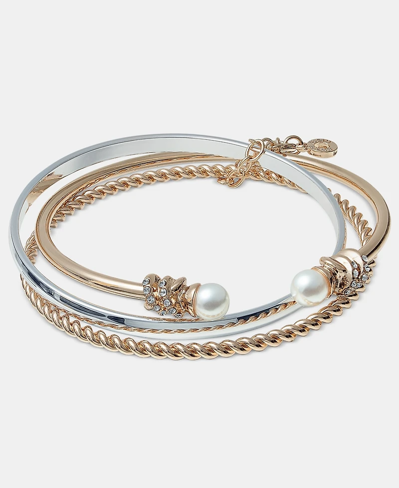 Anne Klein Two-Tone Boxed 3-Pc. Metal Faux-Pearl Bangle Bracelet Set
