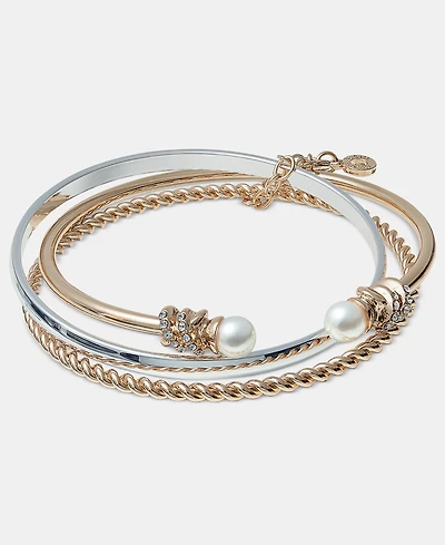 Anne Klein Two-Tone Boxed 3-Pc. Metal Faux-Pearl Bangle Bracelet Set