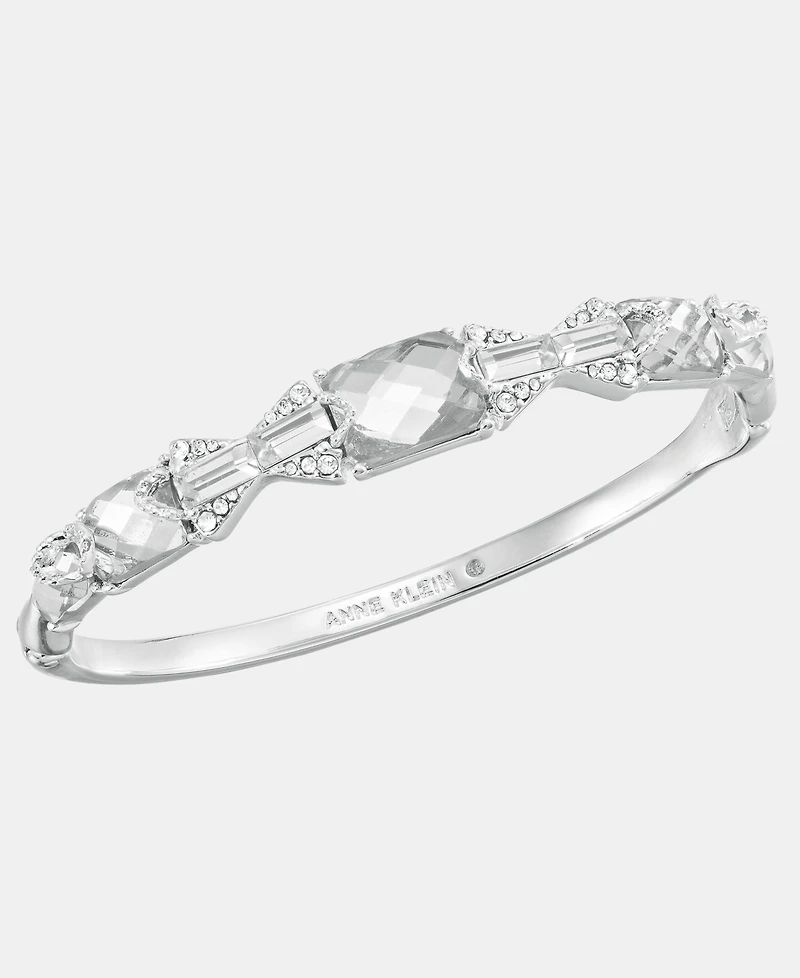 Anne Klein Silver-Tone Boxed Crystal Baguette Stone Hinge Bracelet